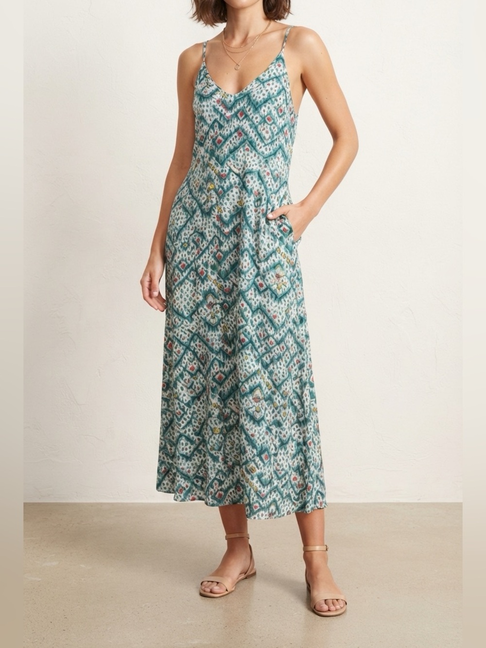 Old Navy Teal Geo-Print Spaghetti-Strap Maxi Dress